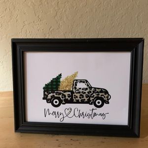 Farmhouse Christmas cheetah truck and trees picture 5x7 w/frame